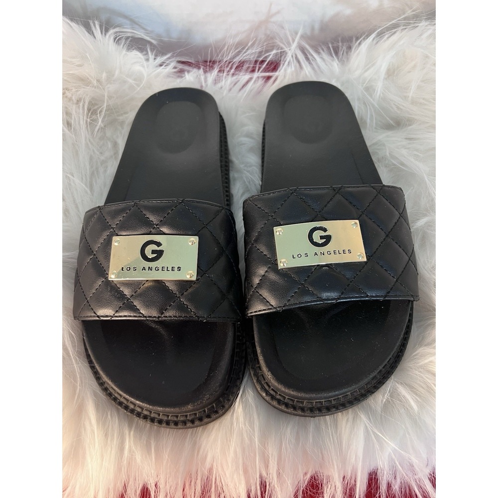 Black Quilted GBG Los Angeles Platform Slides Sandals Sz 7M Summer Vacation - Picture 1 of 7